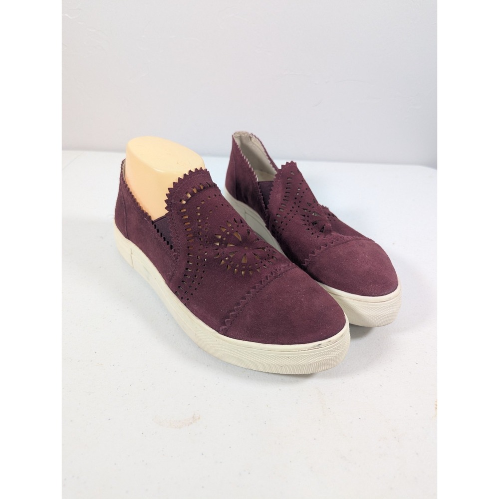 Seychelles Suede Cutout Slip-On Sneakers 9 Laser Cut‎ Loafer Red Burgundy Boho